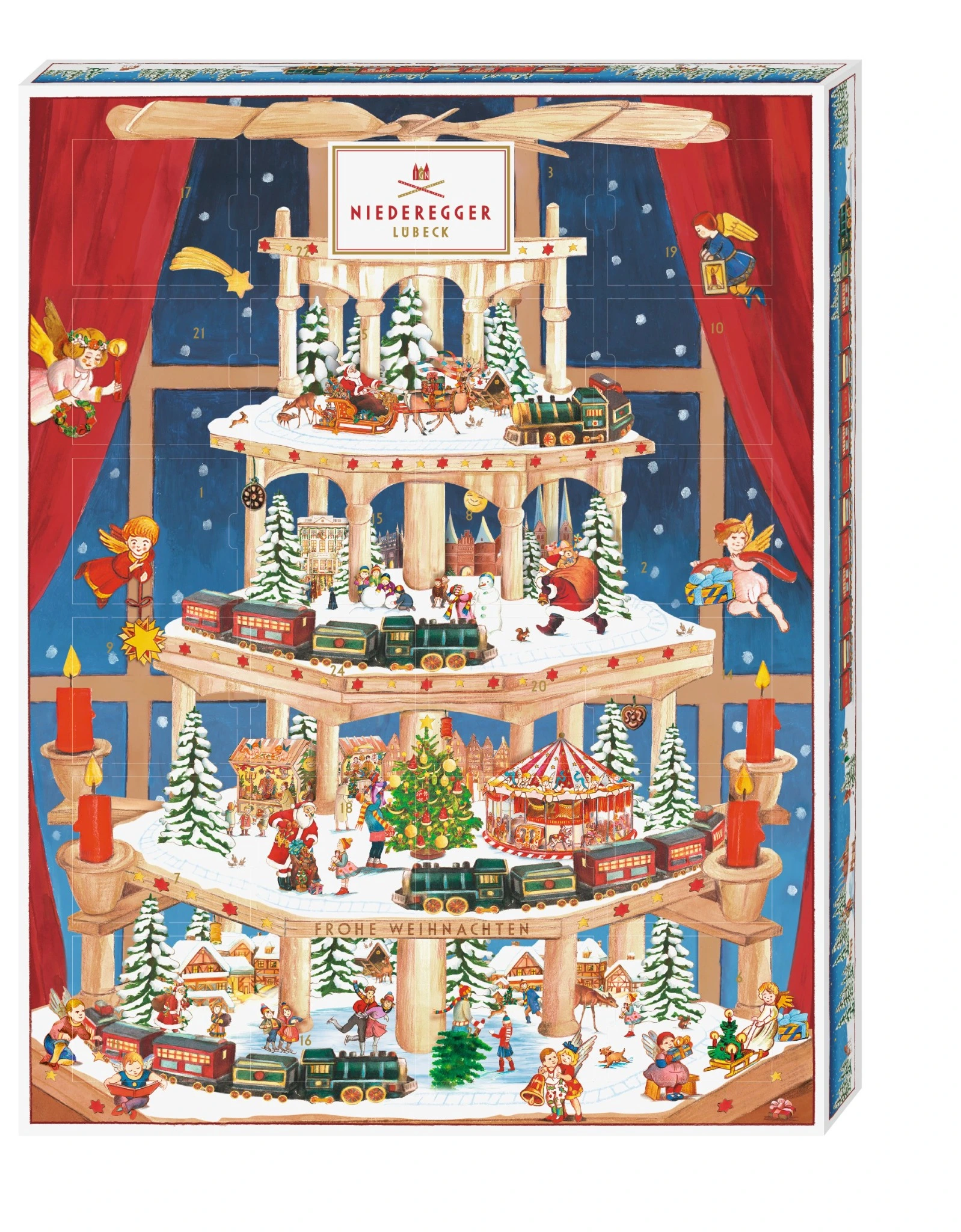 Niederegger Pyramide Adventskalender 2026 mit weihnachtlicher Holzpyramide