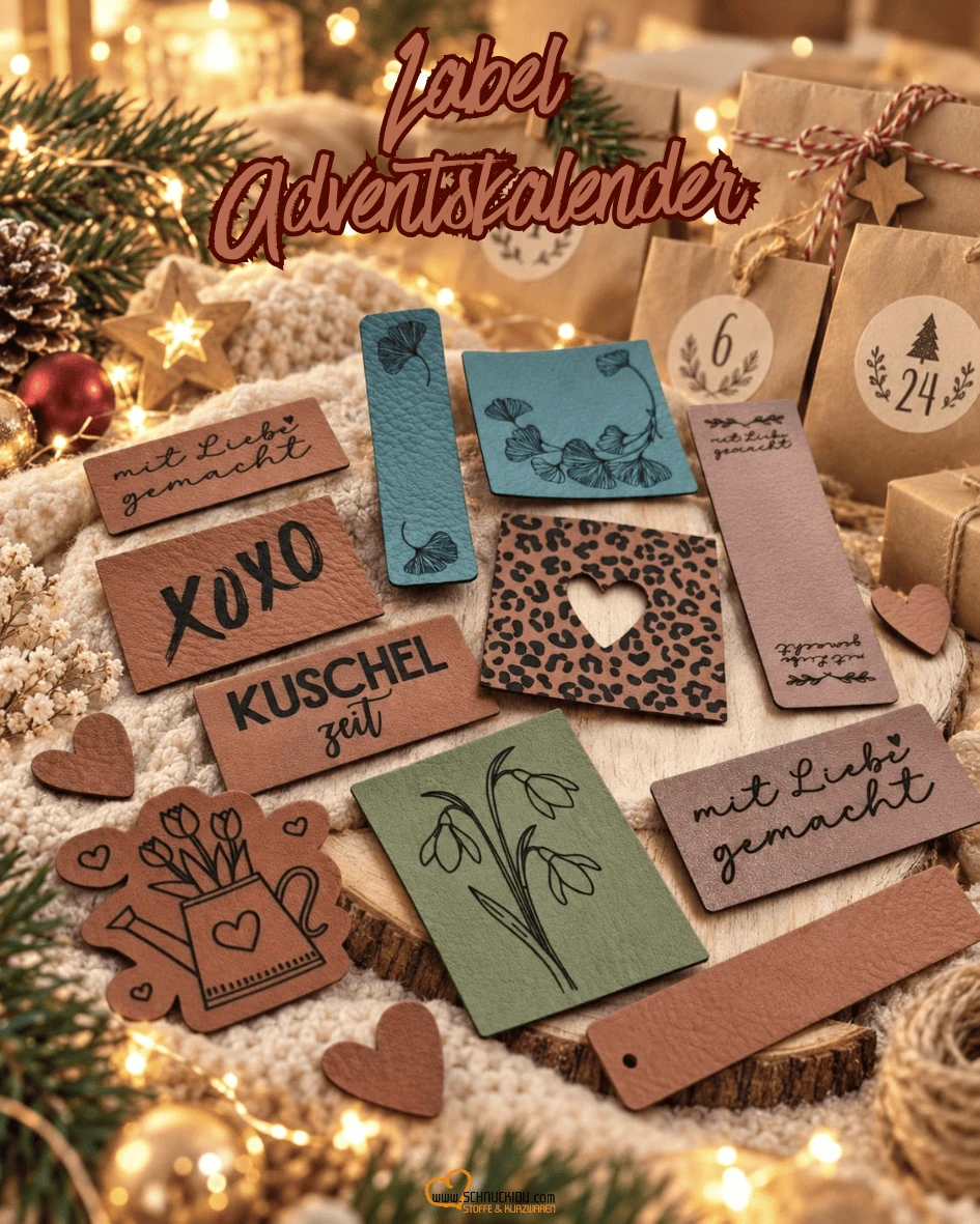 Schnuckidu Label-Adventskalender 2026 mit Handmade-Labels aus veganem Kunstleder