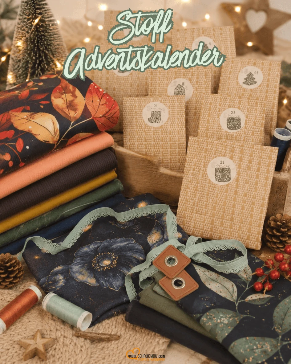 Schnuckidu Stoff-Adventskalender 2026 mit Stoffen, Nähzubehör und Adventstüten